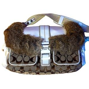 Auth Fur Trim Coach Shoulder Purse vintage 90s